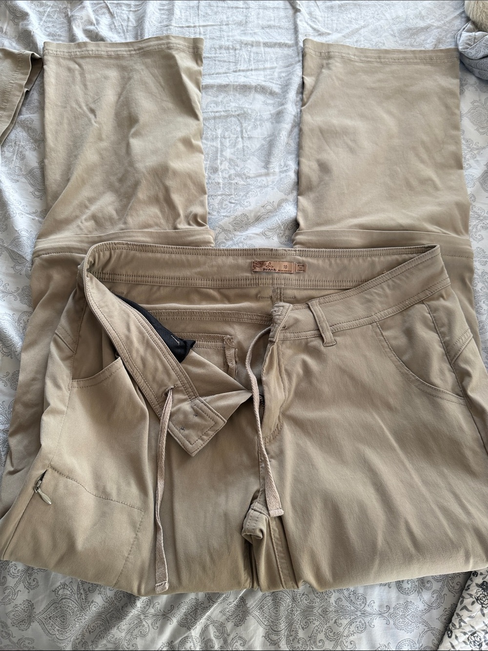Prana women's Drawstring pants hiking in Light Khaki